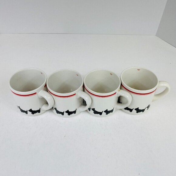 Ceramic Mugs Black Scottish Terrier Dog Pattern & Red Stripe Set of 4 - Picture 5 of 8